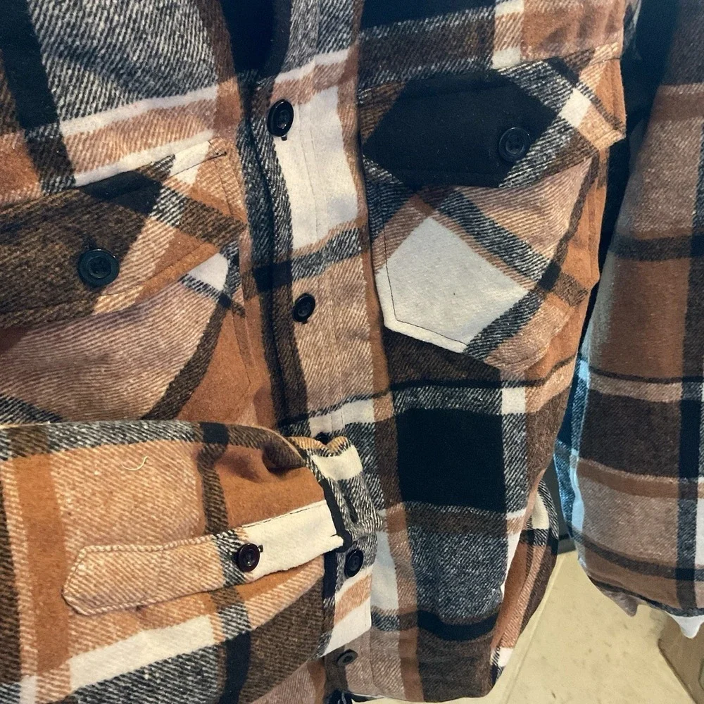 RSQ Brown Black Flannel Sherpa Jacket, Men's Small NWT